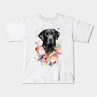 Pet Dog Portrait, Dog Owner Gift Idea, Cute Black Lab Watercolor Dog Portrait Kids T-Shirt